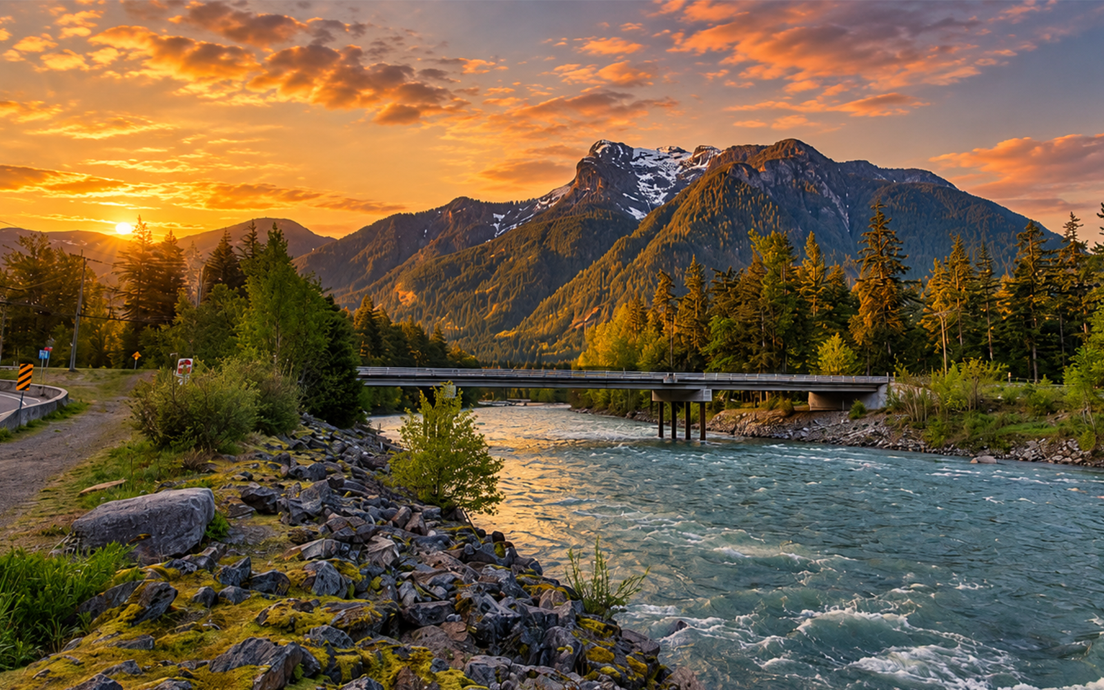 Fresh evening river scenery in Hope British Columbia